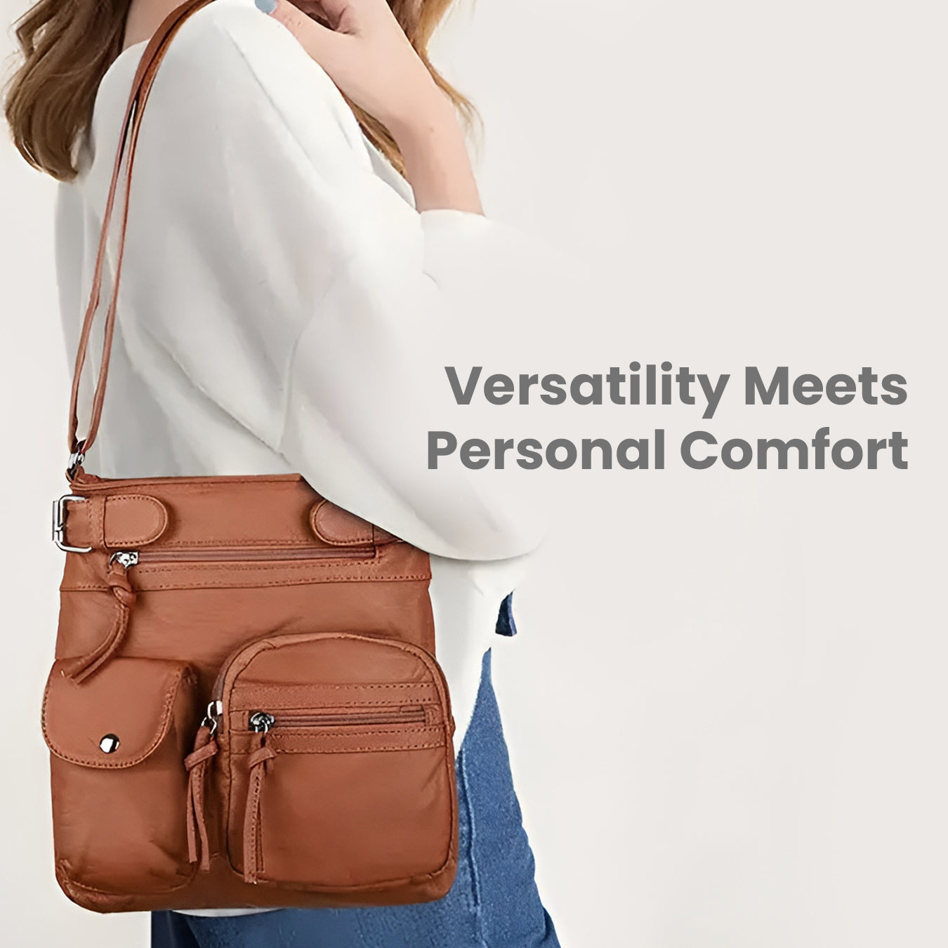 Women's Multi-Pocket Leather look Shoulder Bag