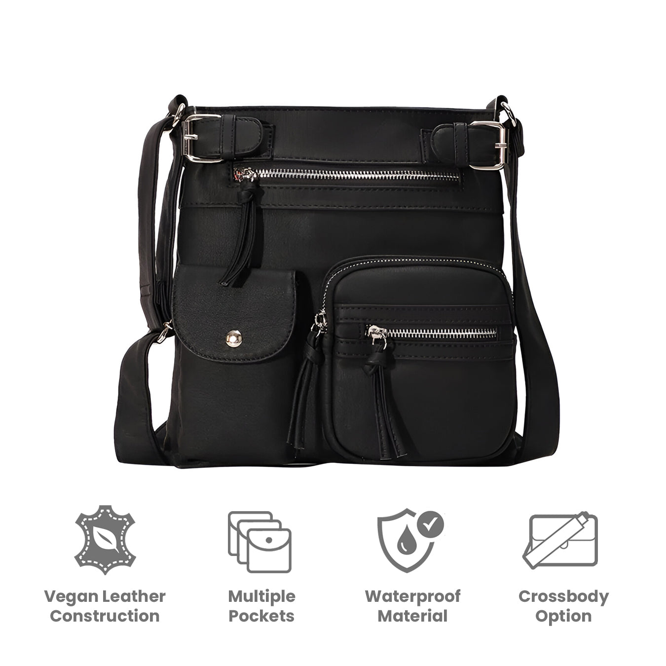 Women's Multi-Pocket Leather look Shoulder Bag