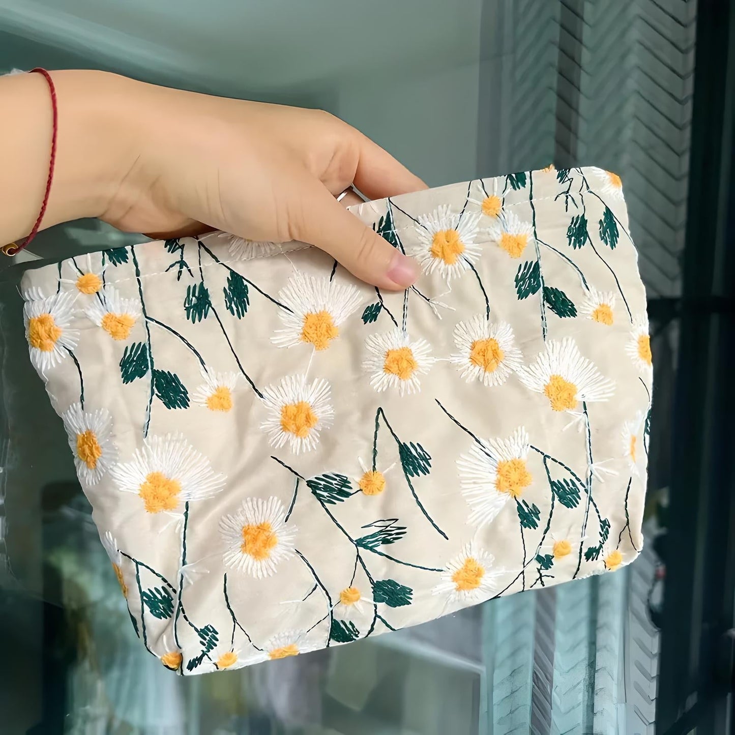 Flower Embroidered Makeup Bag