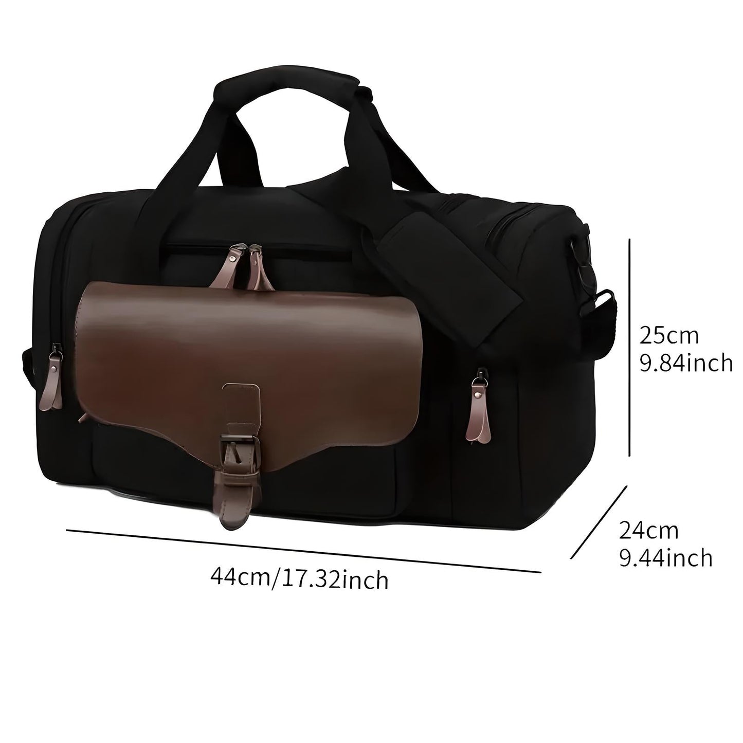 Multi-Compartment Leather Look Accent Duffle Bag