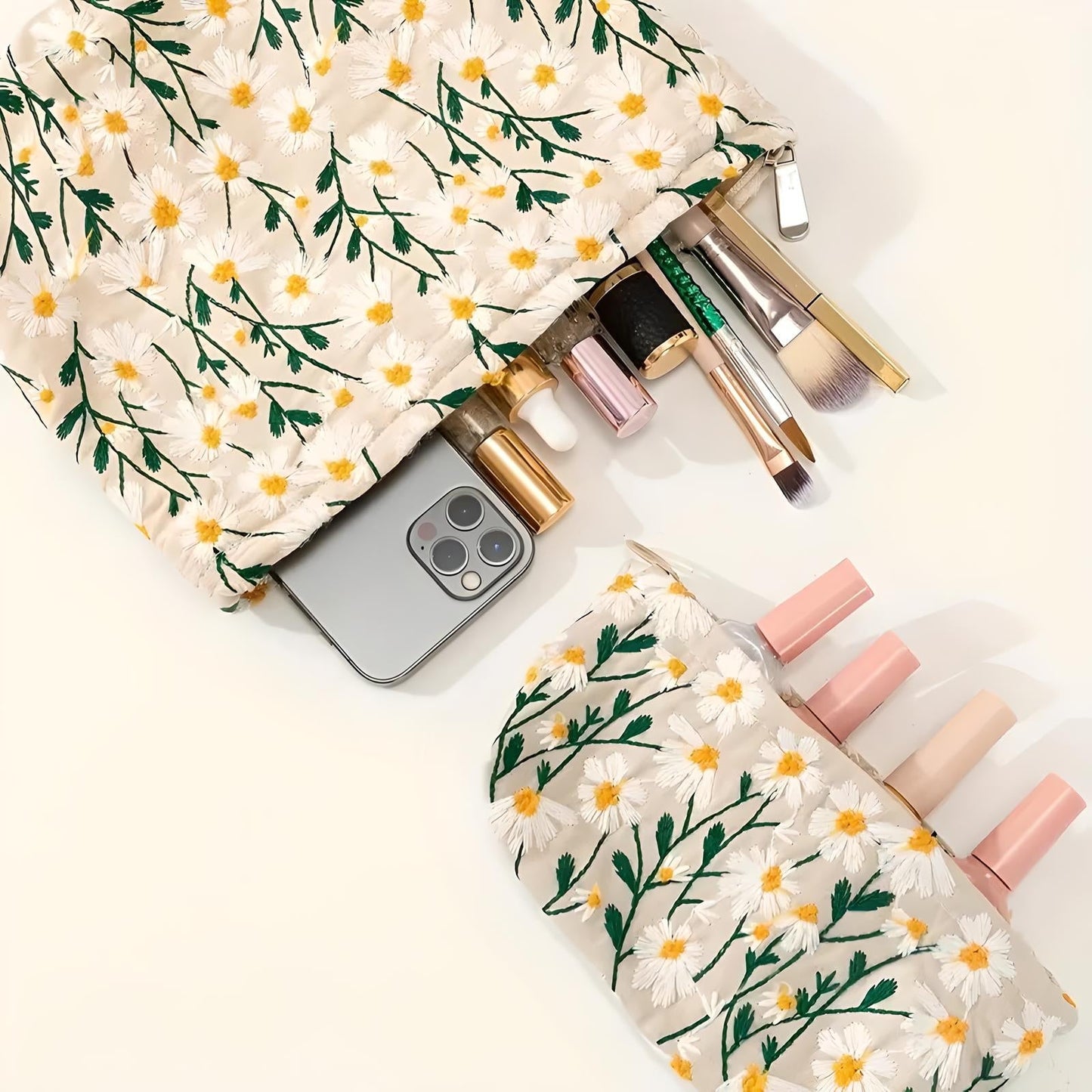 Flower Embroidered Makeup Bag