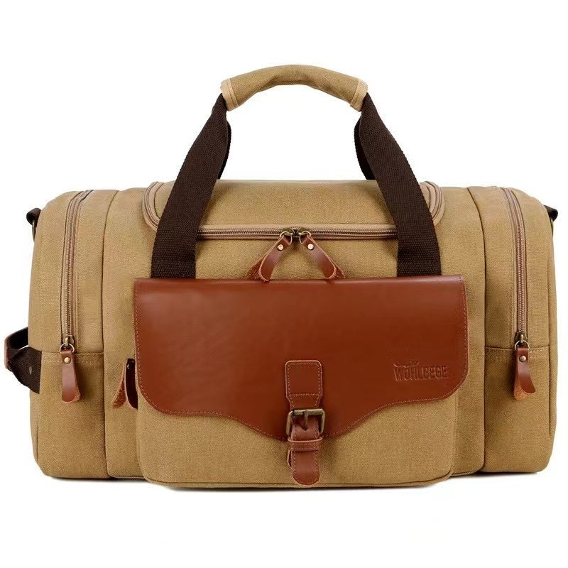 Multi-Compartment Leather Look Accent Duffle Bag
