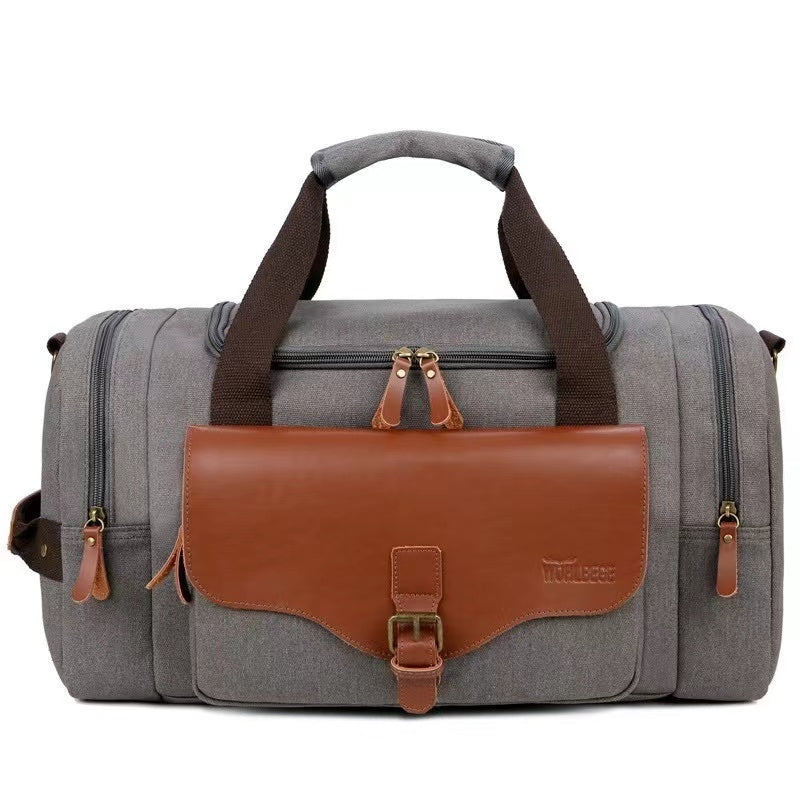Multi-Compartment Leather Look Accent Duffle Bag