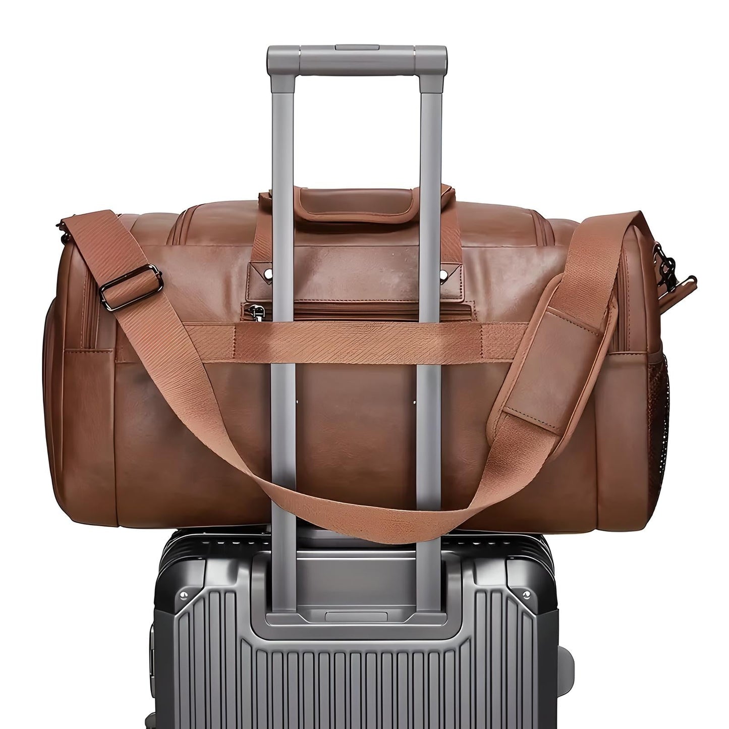 Multi-Compartment Leather Look Men's Duffle Bag