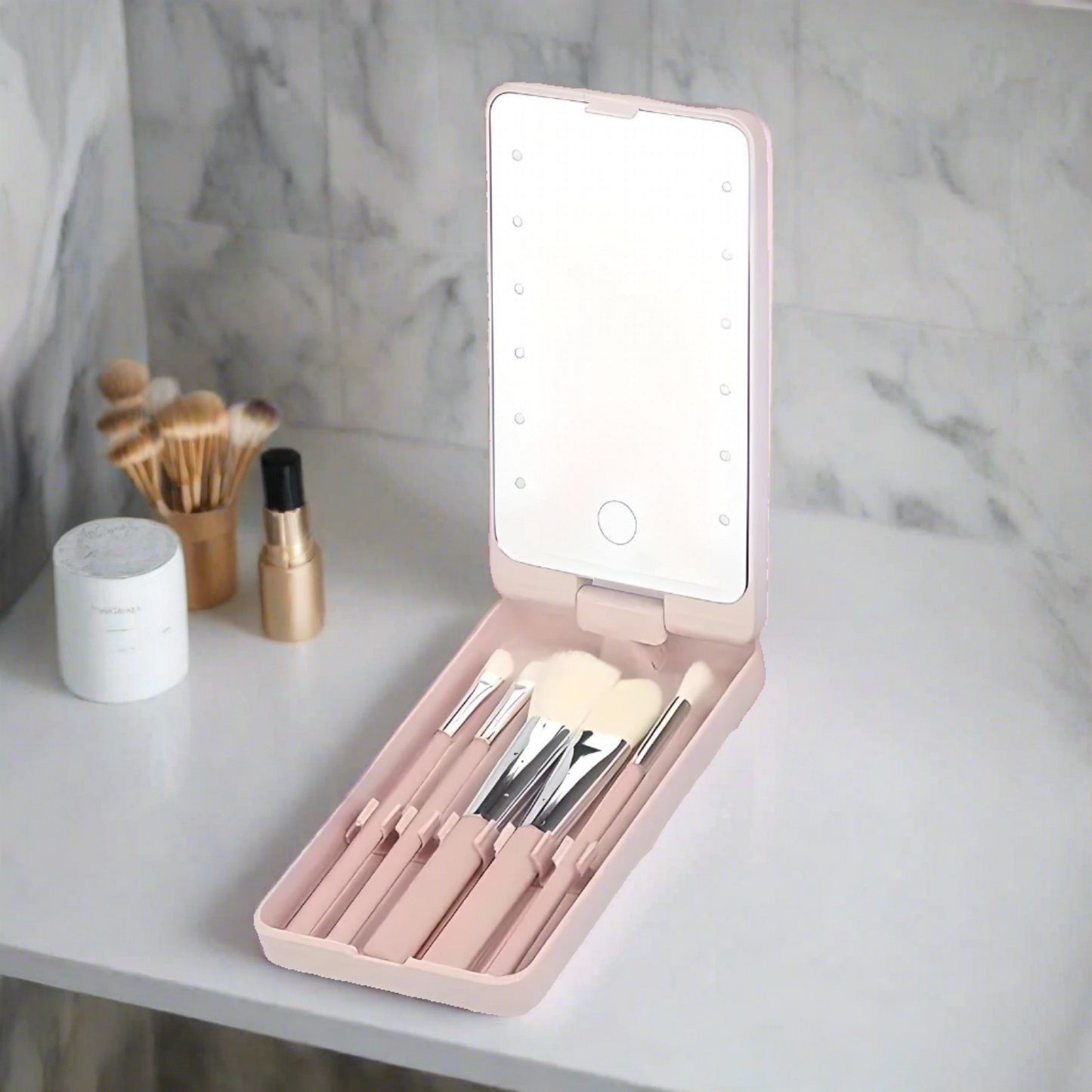 Travel Makeup Brush Mirror Set
