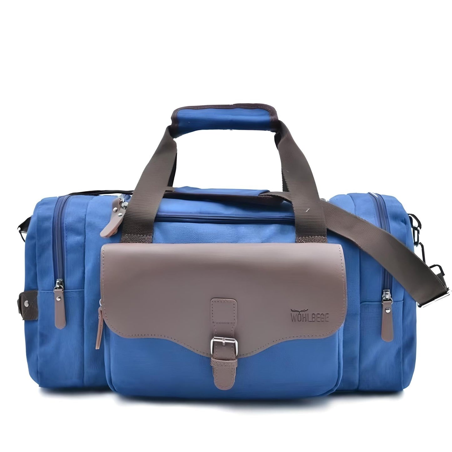Multi-Compartment Leather Look Accent Duffle Bag