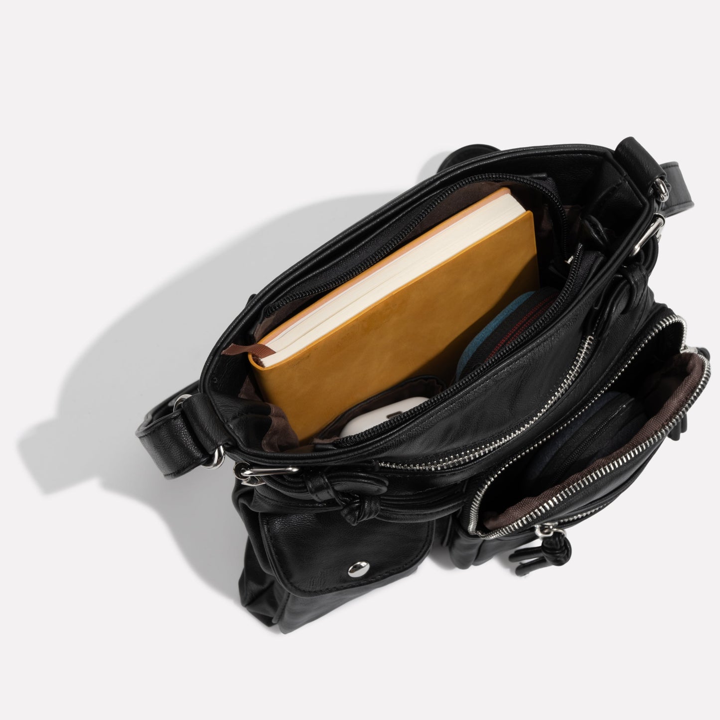 Women's Multi-Pocket Leather look Shoulder Bag