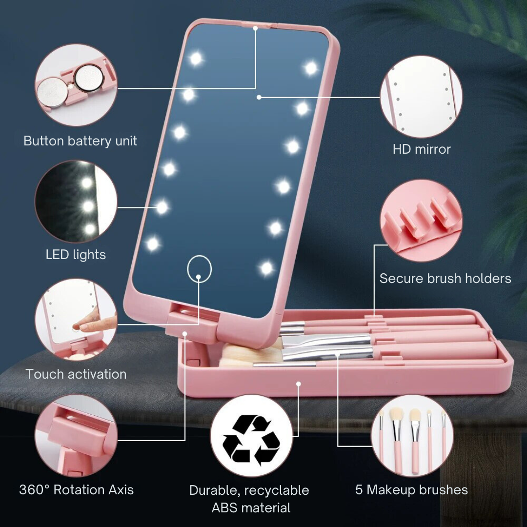 Travel Makeup Brush Mirror Set