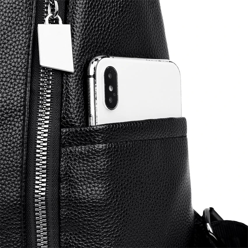 Women's Anti-Theft Leather Look Backpack