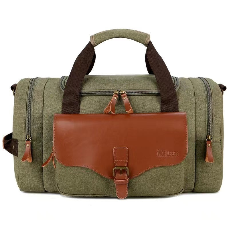 Multi-Compartment Leather Look Accent Duffle Bag