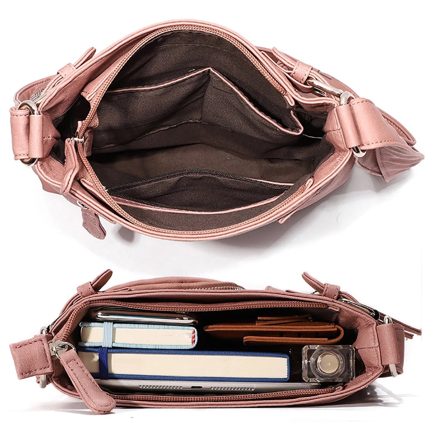 Women's Multi-Pocket Leather look Shoulder Bag