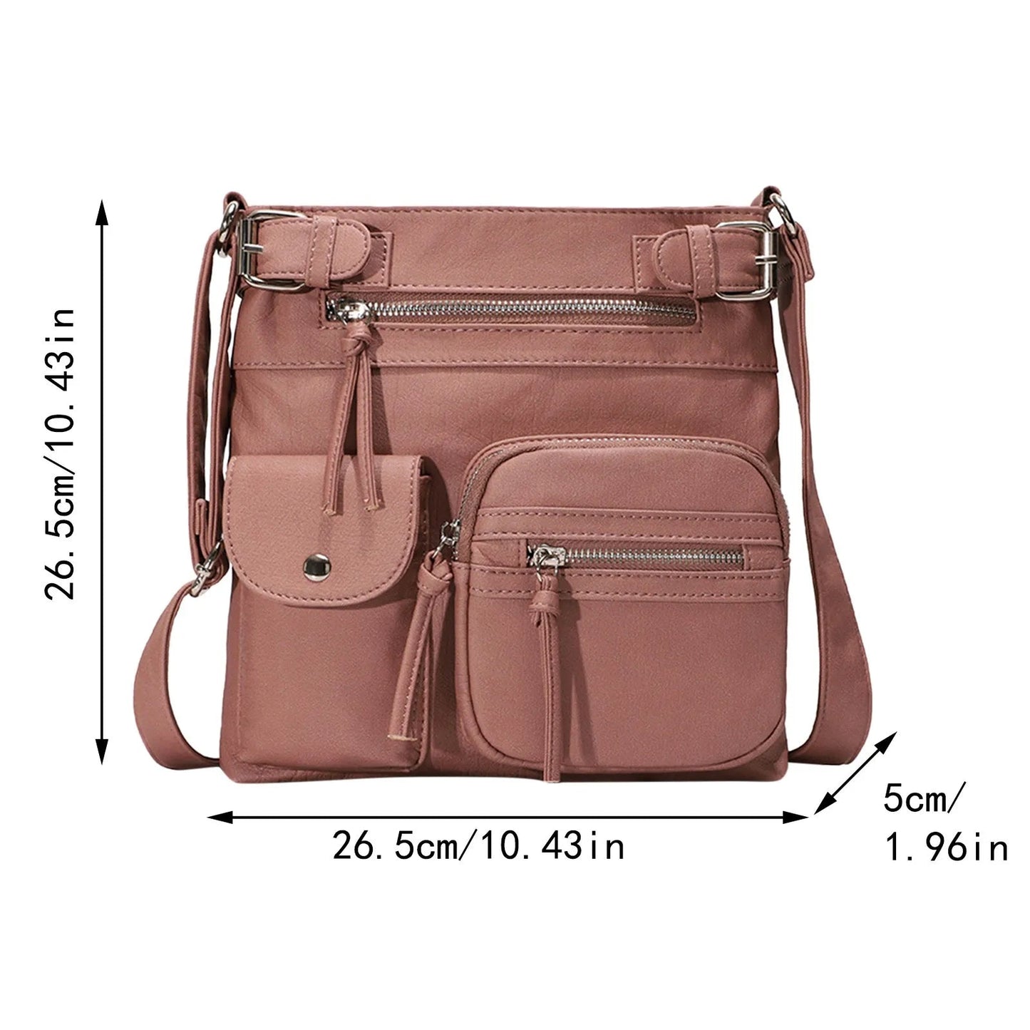 Women's Multi-Pocket Leather look Shoulder Bag
