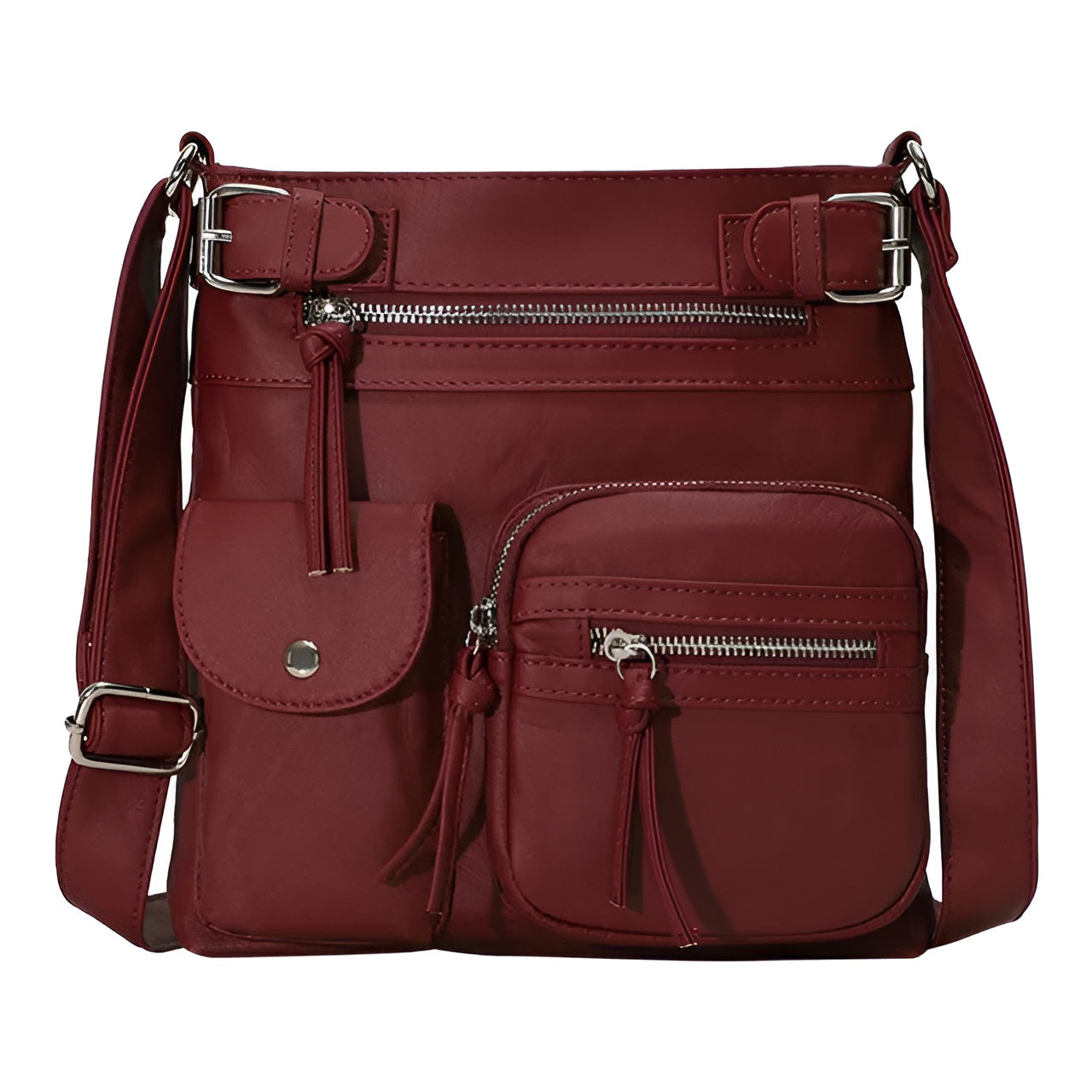 Women's Multi-Pocket Leather look Shoulder Bag