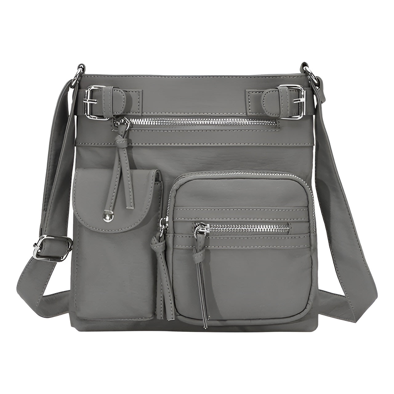 Women's Multi-Pocket Leather look Shoulder Bag