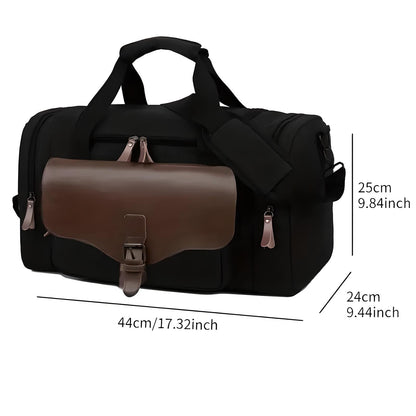Multi-Compartment Leather Look Accent Duffle Bag