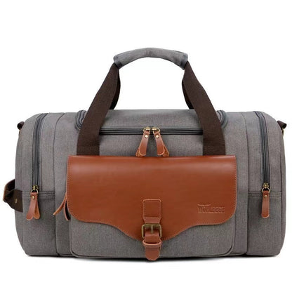 Multi-Compartment Leather Look Accent Duffle Bag