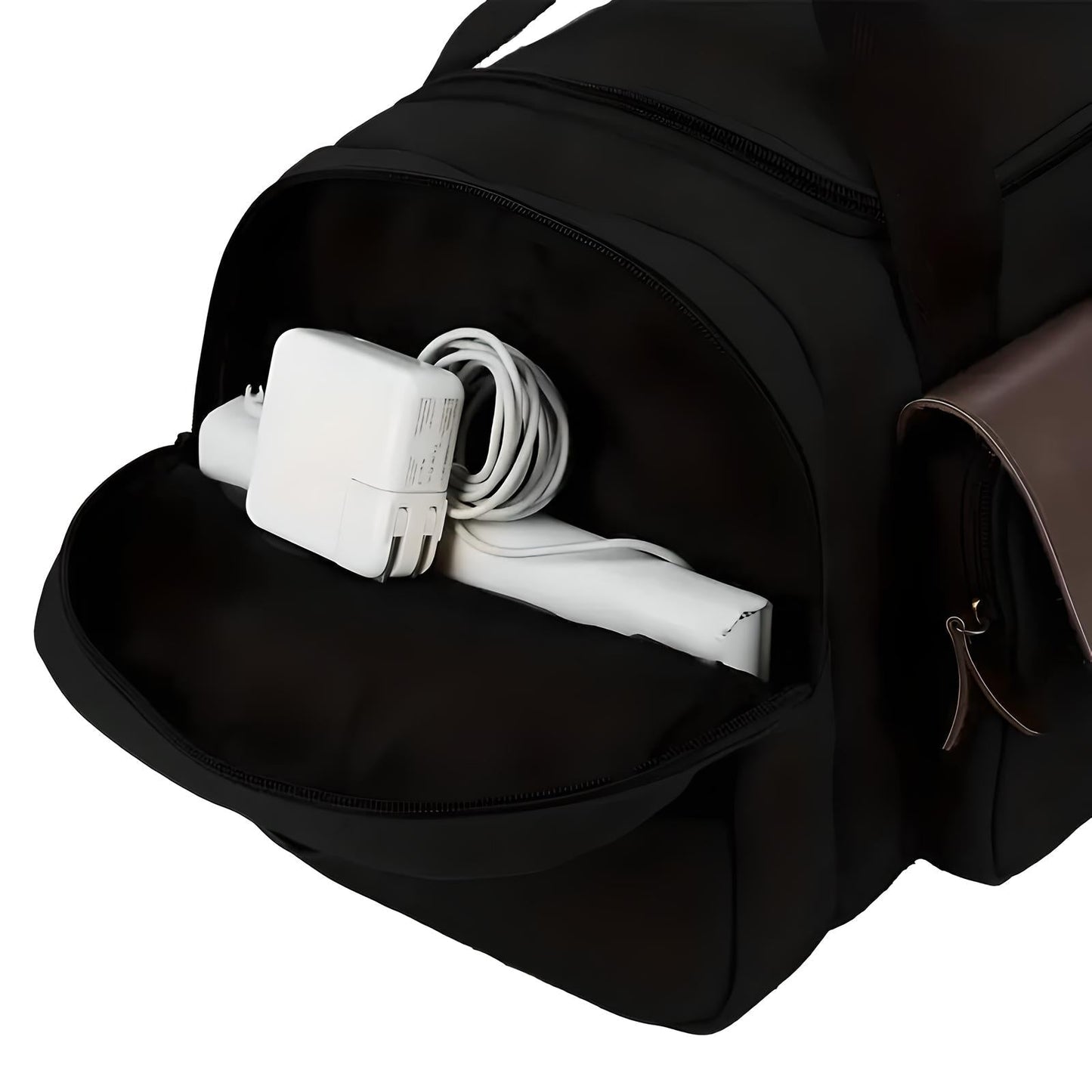 Multi-Compartment Leather Look Accent Duffle Bag