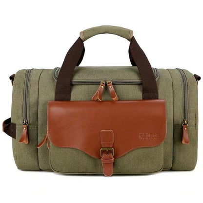 Multi-Compartment Leather Look Accent Duffle Bag