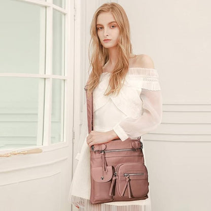 Women's Multi-Pocket Leather look Shoulder Bag