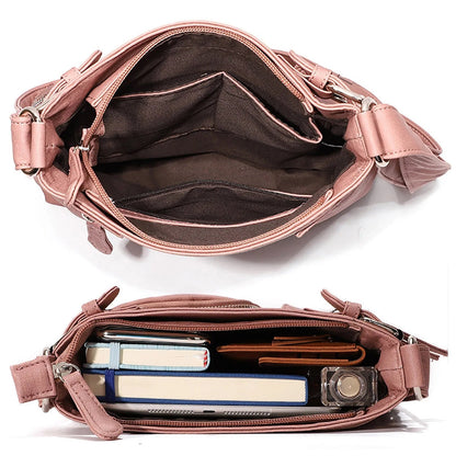Women's Multi-Pocket Leather look Shoulder Bag