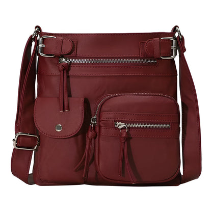 Women's Multi-Pocket Leather look Shoulder Bag